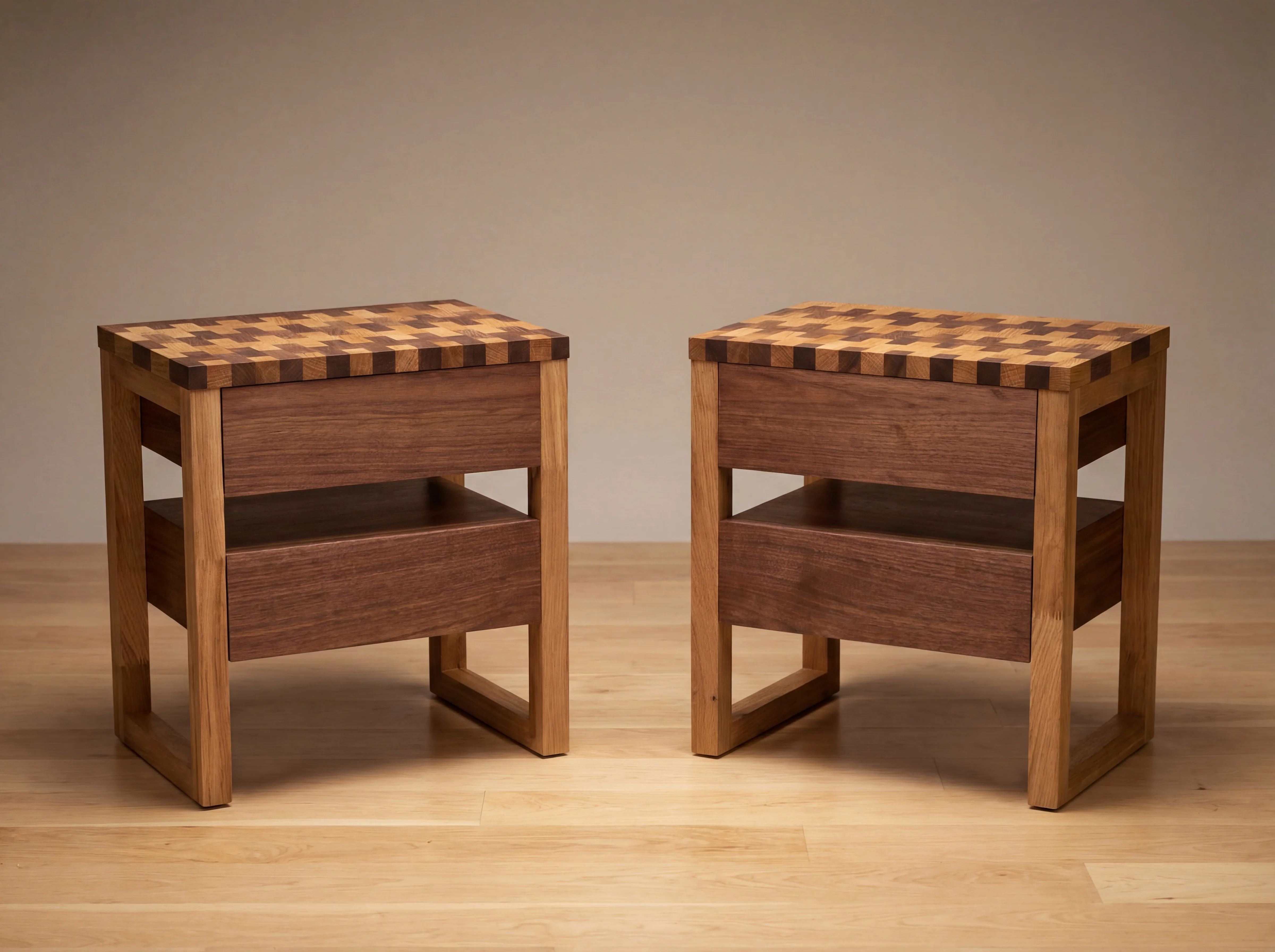 Bedside Tables - European Oak & American Walnut · Pair
